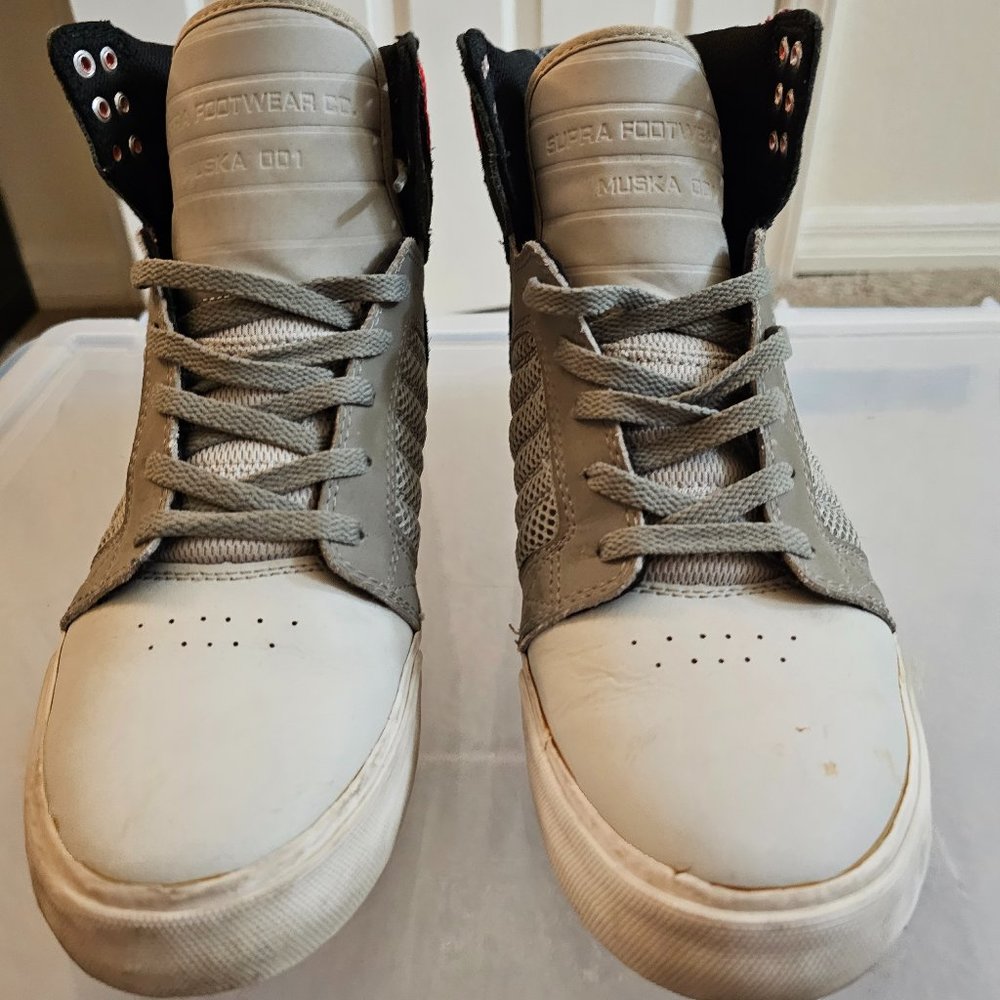 White, Grey, and Red Supra Skytop Size 10 Mens